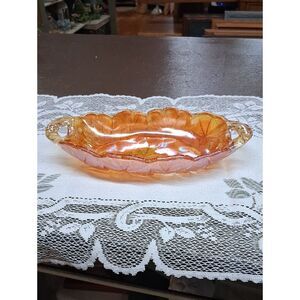 Vintage amber iridescent marigold carnival Indiana glass  candy/relish tray